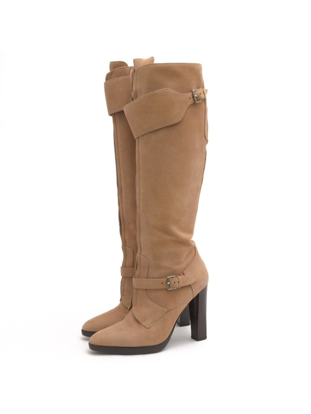 Hermes Long Boots Shoes Suede Leather Beige High Heels Sole